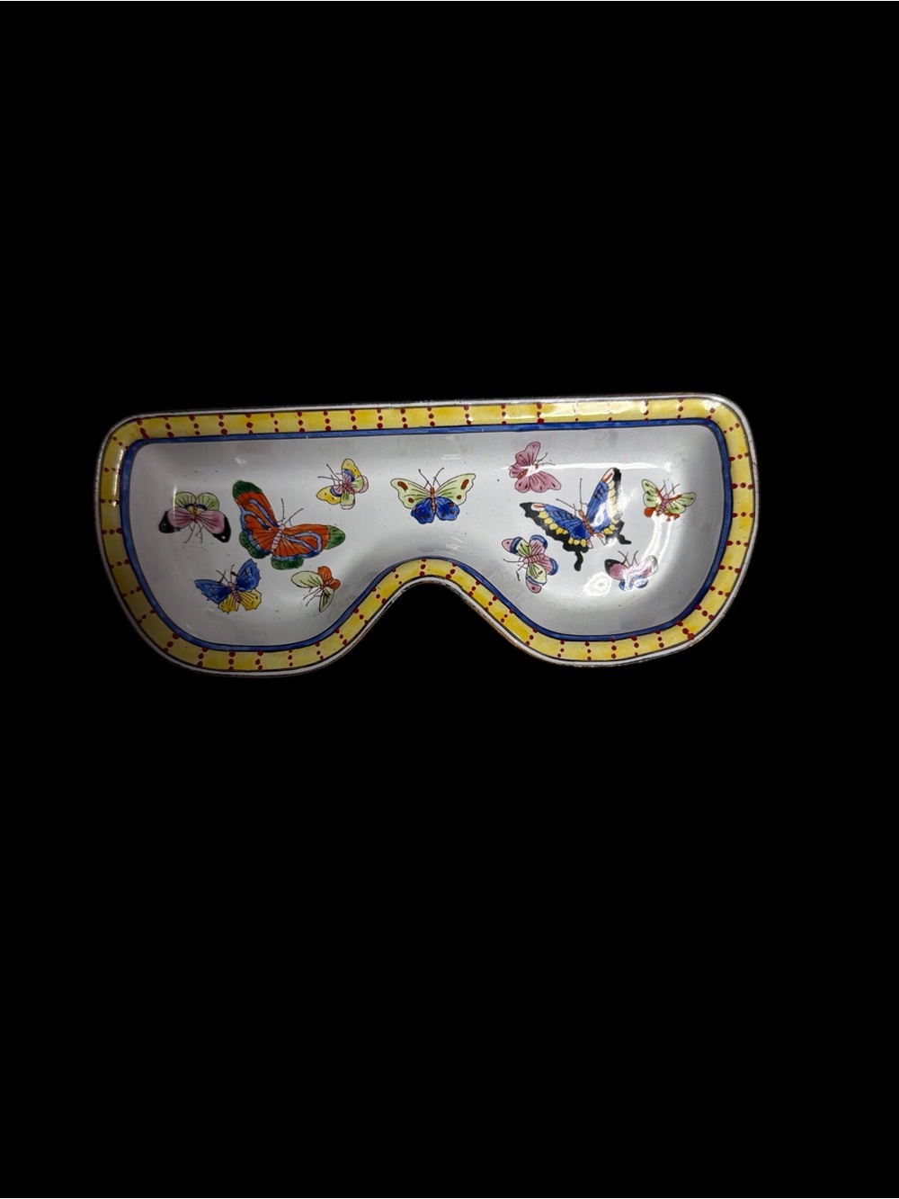Vintage Kelvin Chen Hand Painted Butterfly Enamel Vanity/Eyeglass Tray
